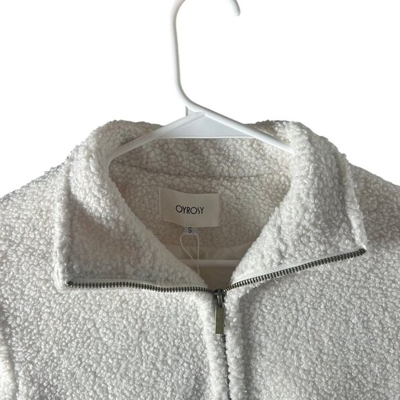Oyrosy Casual Vintage White Polar Fleece Zip-Up Jacket Coat Size S NWT - Picture 5 of 6